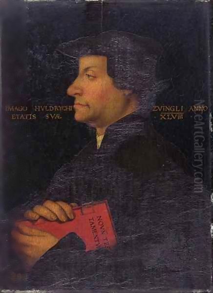 Portrait of Huldrych Zwingli (1484-1531) Oil Painting by Hans Asper