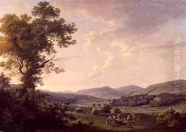 Landscape with Haymakers and a Distant View of a Georgian House Oil Painting by William Ashford