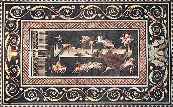 Representation of a mosaic discovered in Lyon depicting Circus games Oil Painting by Francois Artaud