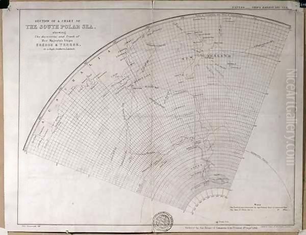 Chart showing the discoveries and track of Her Majesty's ships 'Erebus' and 'Terror' in a high southern latitude (Antarctica) Oil Painting by John Arrowsmith