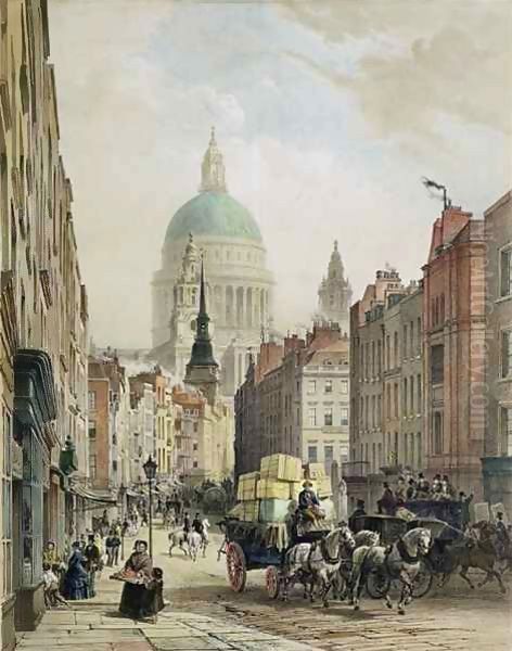 St. Paul's from Fleet Street Oil Painting by Louis Jules Arnout