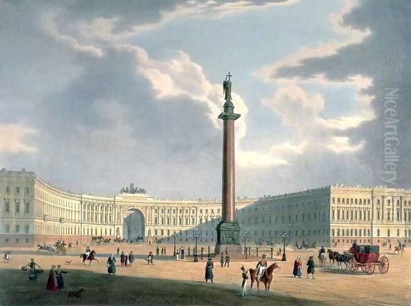 The Alexander Column and the Army Headquarters in St. Petersburg Oil Painting by Louis Jules Arnout