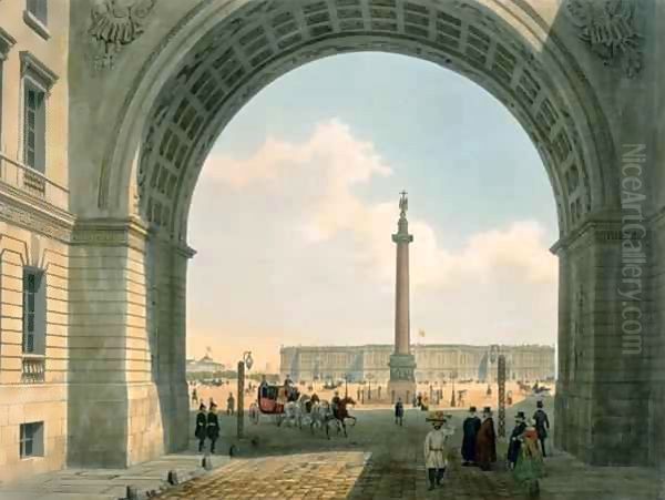 Palace Square, View from the Arch of the Army Headquarters, St. Petersburg Oil Painting by Louis Jules Arnout