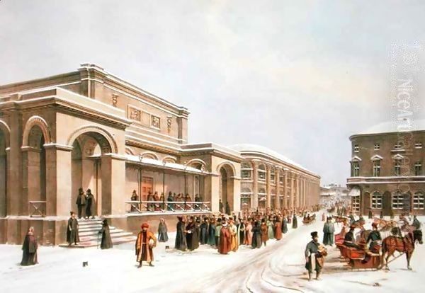 The New Stock Exchange and the Arcade in Moscow Oil Painting by Louis Jules Arnout