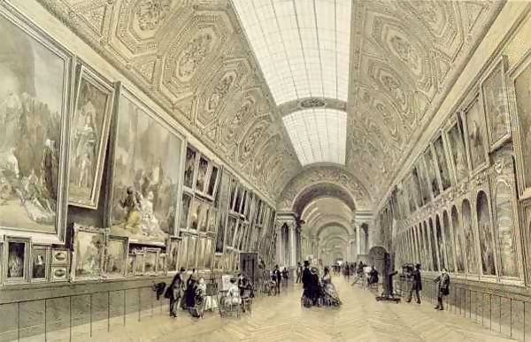 View of the Great Gallery at the Louvre Oil Painting by Louis Jules Arnout