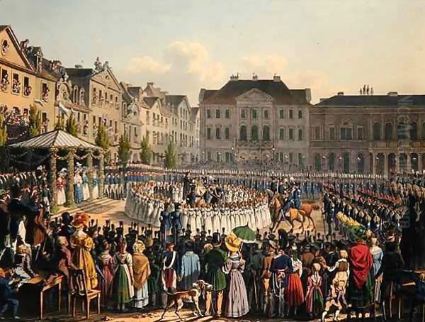 Flag Consecration Ceremony of the Kassel Citizen Guard in 1831 Oil Painting by Johann Christian Arnold