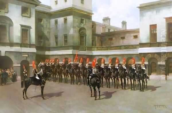 The Blues and Royals, Guard Mounting Parade, Whitehall Oil Painting by Charles Edouard Armand-Dumaresq