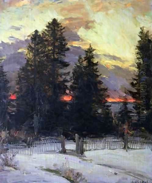 Sunset over a Winter Landscape Oil Painting by Abram Efimovich Arkhipov