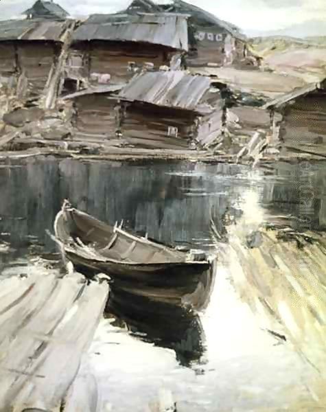 A Village in the North Oil Painting by Abram Efimovich Arkhipov