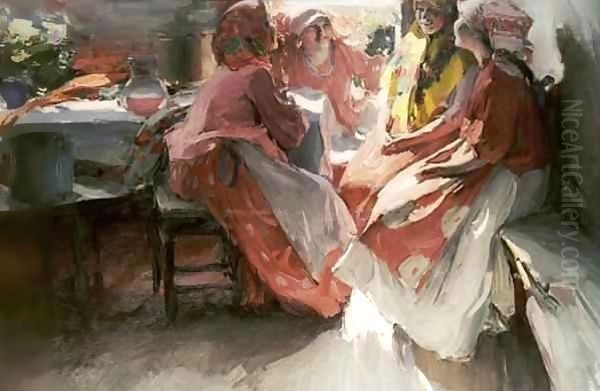 On a Visit Oil Painting by Abram Efimovich Arkhipov