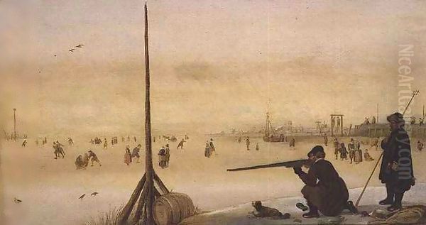 Winter Landscape with Duck Hunter Oil Painting by Arent Arentsz