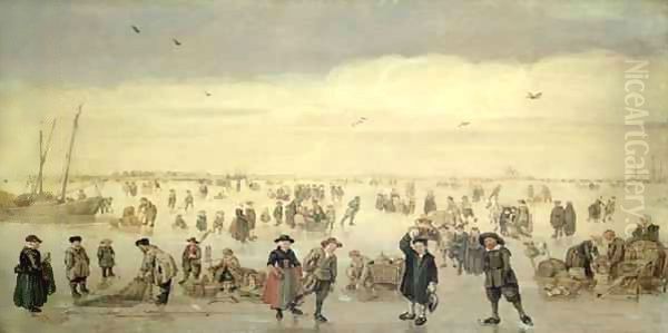 Winter Scene with Numerous Figures on the Ice Oil Painting by Arent Arentsz