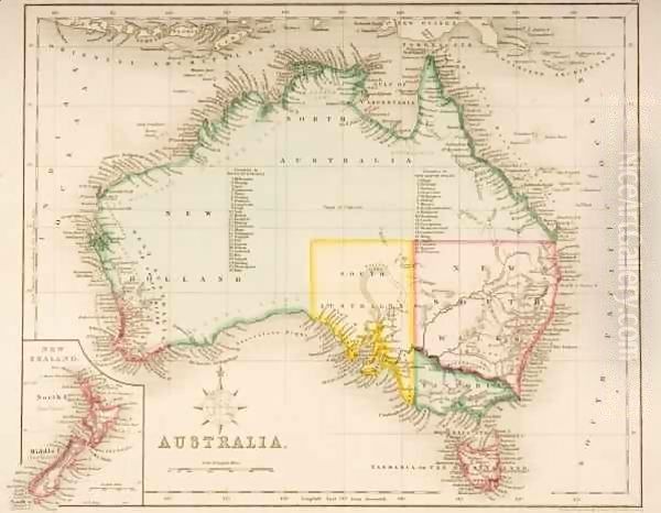 Map of Australia and New Zealand Oil Painting by J. Archer