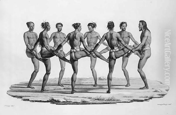 Native Dance in the Caroline Islands, from 'Voyage Autour du Monde sur les Corvettes de L'Uranie 1817-20' Oil Painting by Jacques Etienne Victor Arago