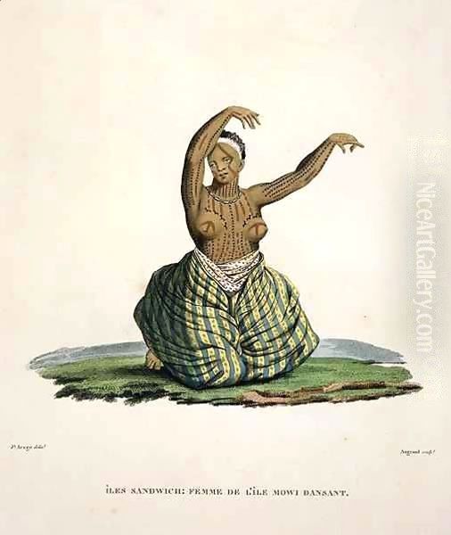 Dancing woman from the island of Maui, in the Hawaiian Islands Oil Painting by Jacques Etienne Victor Arago