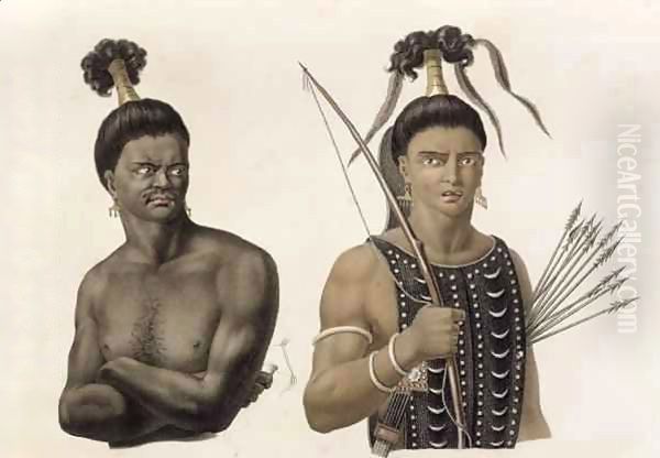 Natives of the Island of Ombai, from 'Voyage Autour du Monde sur les Corvettes de L'Uranie 1817-20' Oil Painting by Jacques Etienne Victor Arago