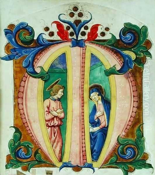 Historiated initial 'M' depicting the Annunciation Oil Painting by Antonio di Niccolo di Lorenzo