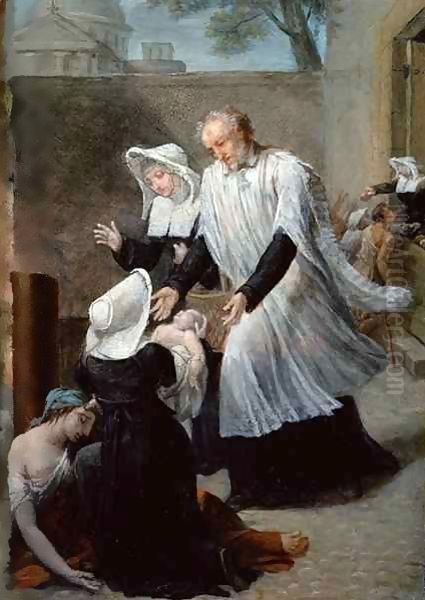 St. Vincent de Paul Helping the Plague-Ridden Oil Painting by Antoine Jean Joseph Ansiaux