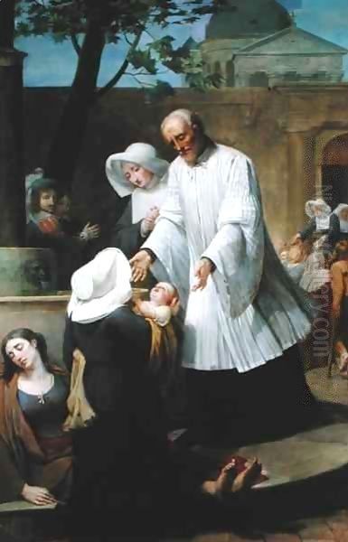 St. Vincent de Paul Helping the Plague-Ridden 2 Oil Painting by Antoine Jean Joseph Ansiaux