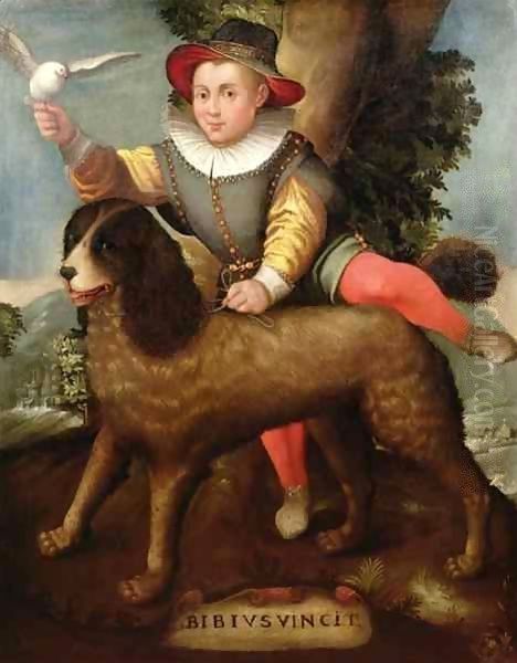 Boy and Dog, 'Bibius Vincit' Oil Painting by Sofonisba Anguissola