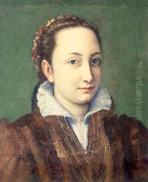 Self portrait, attired as maid-of-honour to the Queen of Spain Oil Painting by Sofonisba Anguissola