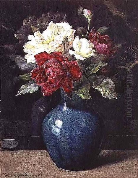 Roses in a Vase Oil Painting by Helen Cordelia Coleman Angell