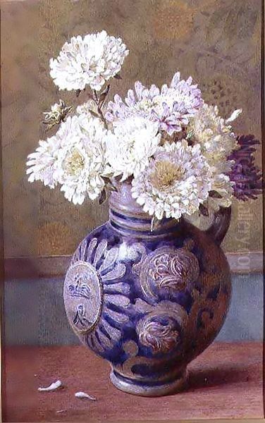 Chrysanthemums in a stoneware jug Oil Painting by Helen Cordelia Coleman Angell