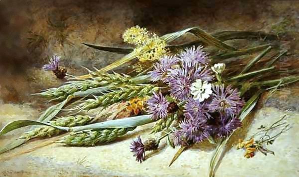 Green Wheat and Wild Flowers Oil Painting by Helen Cordelia Coleman Angell