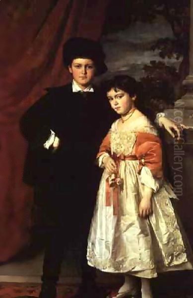 Freiherrn von Seidlers two children, Adolph Wilhelm (b.1860) and Maria Anna (b.1864) Oil Painting by Baron Heinrich von Angeli