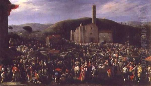 A Country Fair Oil Painting by Filippo de Liano d' (Napoletano) Angeli