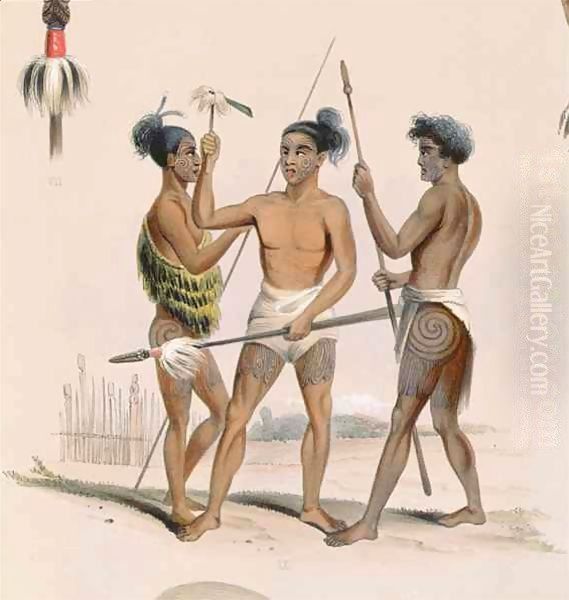 Maori warriors preparing for battle, from the 'New Zealand Illustrated' Oil Painting by George French Angas