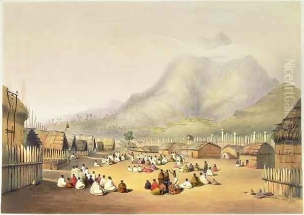 Tu Kaitote, the Pah of Te Whero Whero Oil Painting by George French Angas