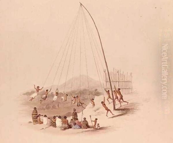 Maori or Native swing from the 'New Zealand Illustrated' Oil Painting by George French Angas