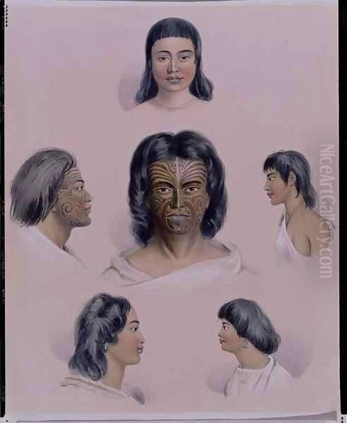 Portraits of New Zealand aboriginals from the 'New Zealand Illustrated' Oil Painting by George French Angas