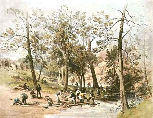 Gold washing, Fitzroy Bar, Ophir diggings Oil Painting by George French Angas