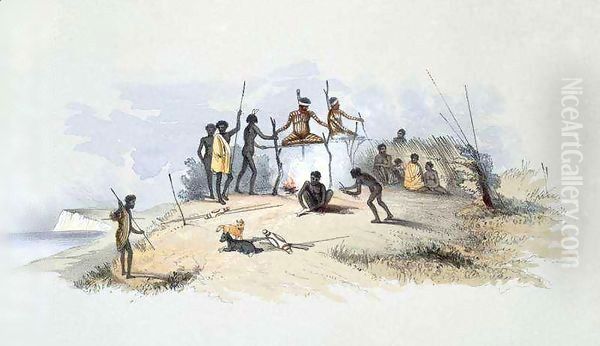 The Aboriginal Inhabitants Native Tombs and Means of Disposing of their Dead, from 'South Australia Illustrated' Oil Painting by George French Angas