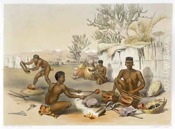 Zulu Blacksmiths at Work, plate 23 from 'The Kafirs Illustrated' Oil Painting by George French Angas