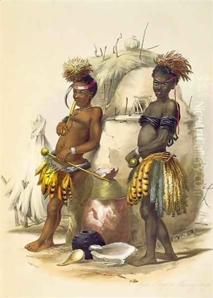 Dabiyaki and Upapazi, Zulu Boys in Dancing Dress Oil Painting by George French Angas