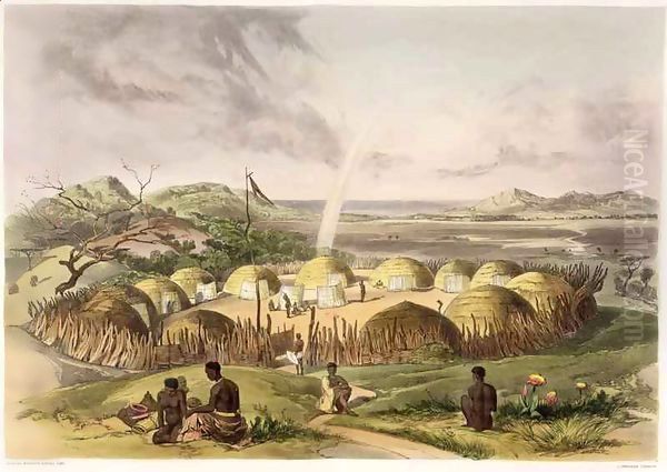 Zulu Kraal near Umlazi, Natal Oil Painting by George French Angas