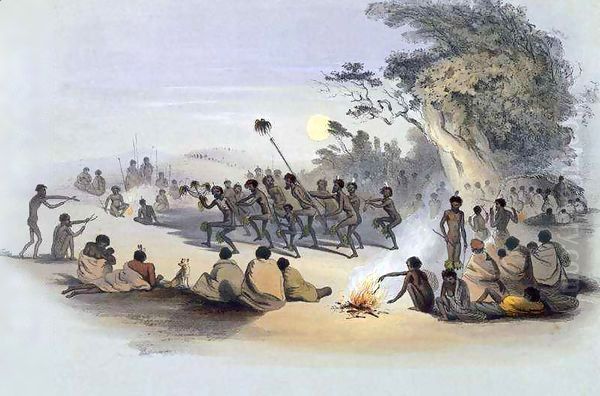 The Aboriginal Inhabitants: The Kuri Dance, from 'South Australia Illustrated' Oil Painting by George French Angas