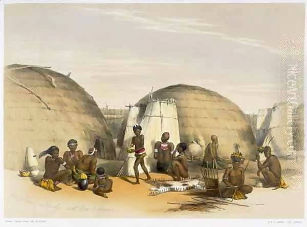 Zulu Kraal at Umlazi with Huts and Screens Oil Painting by George French Angas