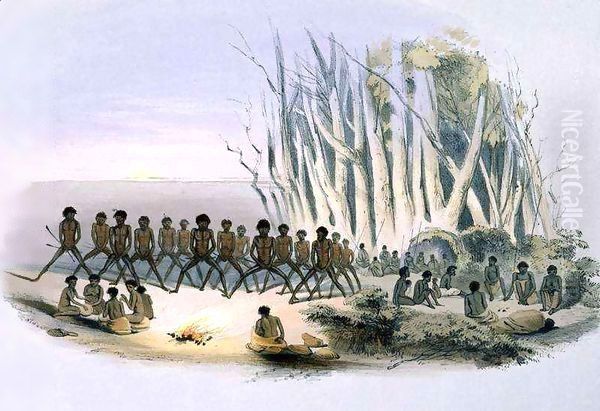 The Aboriginal Inhabitants: The Palti Dance, from 'South Australia Illustrated' Oil Painting by George French Angas