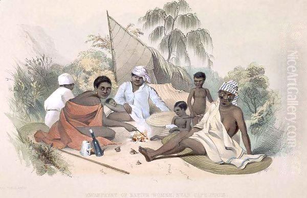 The Aboriginal Inhabitants: Encampment of native women, near Cape Jervis, from 'South Australia Illustrated' Oil Painting by George French Angas