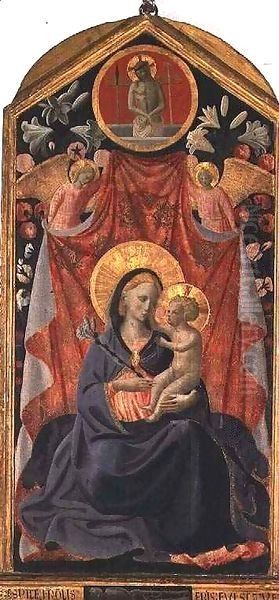 Madonna and Child with Two Angels and Christ risen from the Tomb Oil Painting by Giusto Manzini Andrea di