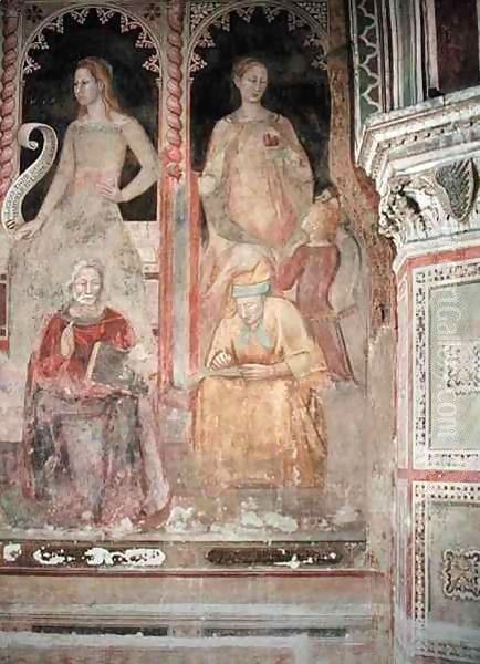 The Church Militant and Triumphant, in the Spanish Chapel, detail of Rhetoric, Cicero, Grammar and Aelius Donatus Oil Painting by Andrea Bonaiuti da Da Firenze