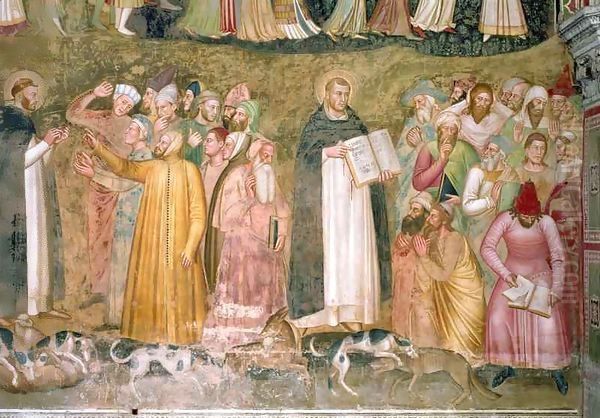 The Church Militant and Triumphant, detail of SS. Thomas and Peter confuting the heretics, from the Spanish Chapel Oil Painting by Andrea Bonaiuti da Da Firenze