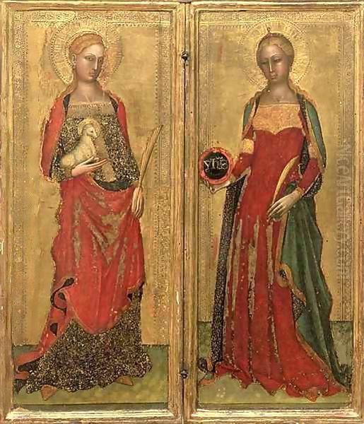 St. Agnes and St. Domitilla Oil Painting by Andrea Bonaiuti da Da Firenze