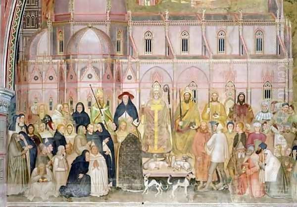 The Church Militant and Triumphant, detail of the secular authorities with Santa Maria del Fiore in the background, from the Spanish Chapel 2 Oil Painting by Andrea Bonaiuti da Da Firenze