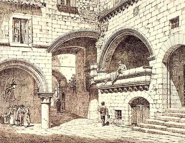 Part of the Piazza San Pellegrino, Viterbo, Italy, from 'Examples of the Municipal, Commercial, and Street Architecture of France and Italy from the 12th to the 15th Century Oil Painting by R. Anderson