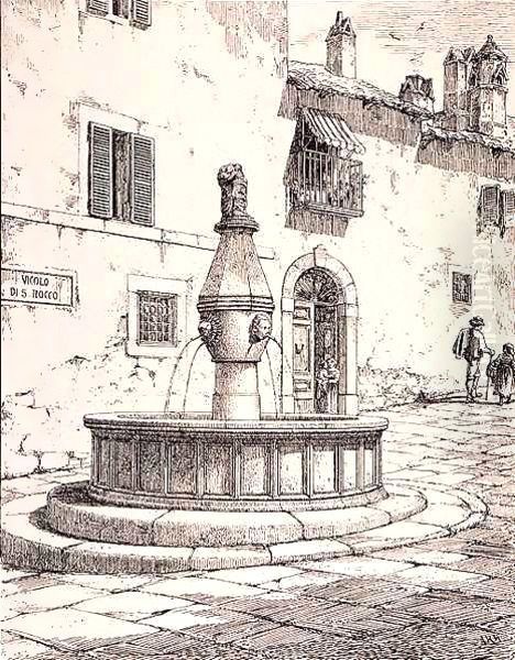 Fountain of the Vicolo di S. Rocco, Viterbo, Italy, from 'Examples of the Municipal, Commercial, and Street Architecture of France and Italy from the 12th to the 15th Century', publ. by W.Mackenzie, 1841 (engraving) Image ID: Oil Painting by R. Anderson